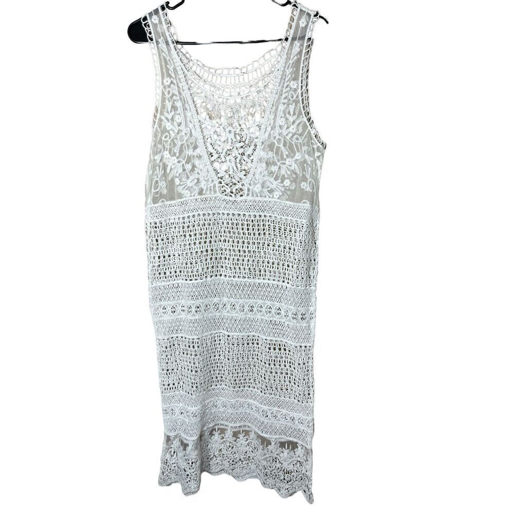 Crotchet Lace Sheer Boho Swim Coverup Beach Midi Dress
